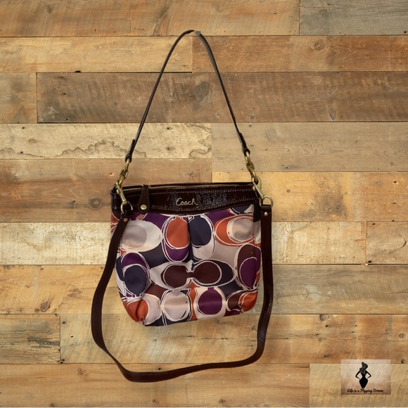 Coach Purple and Brown Satin Shoulder Bag #1929 - Picture 1 of 7